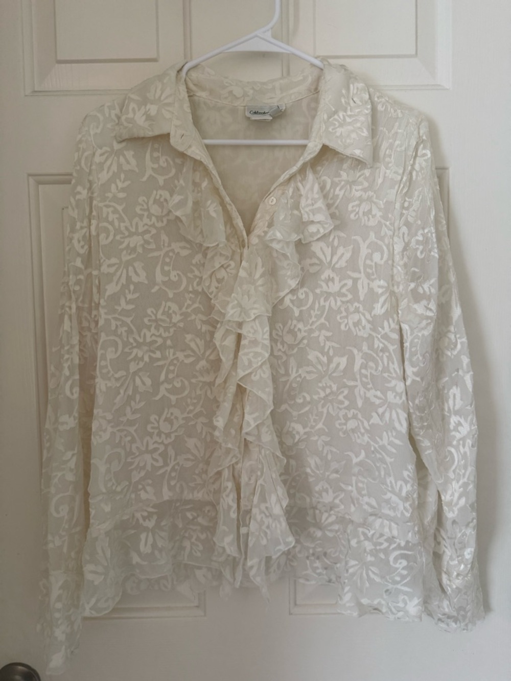 Ivory Ruffle Front flounce Sheer Blouse - Women's Top